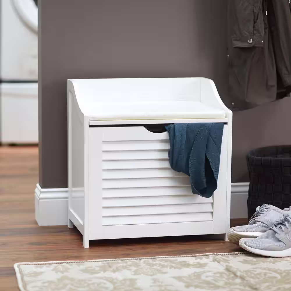 HOUSEHOLD ESSENTIALS White Cabinet Hamper Seat, single load