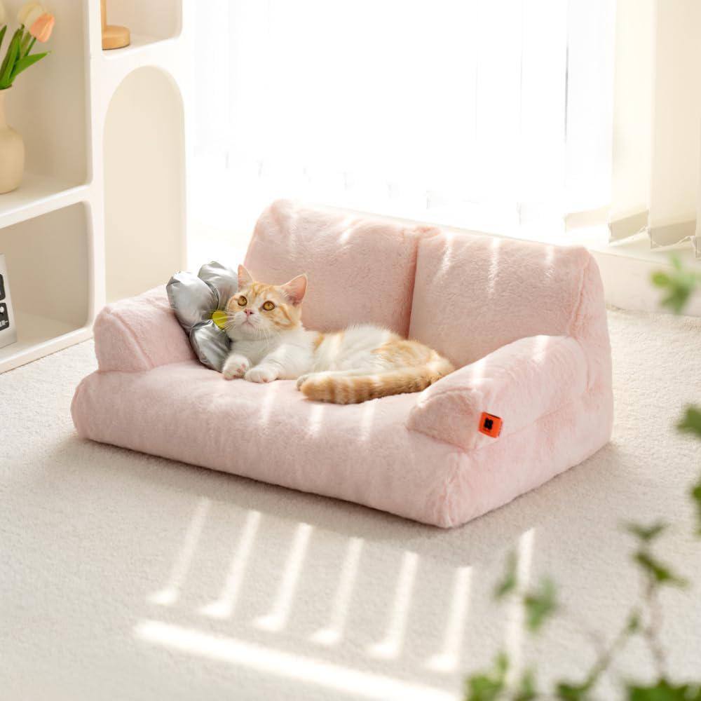 None 26 in. L x 14.56 in. W x 13 in. D Small Pink Pet Couch Bed Washable Cat Beds Dogs Cats up to 25 lbs. Durable Dog Beds
