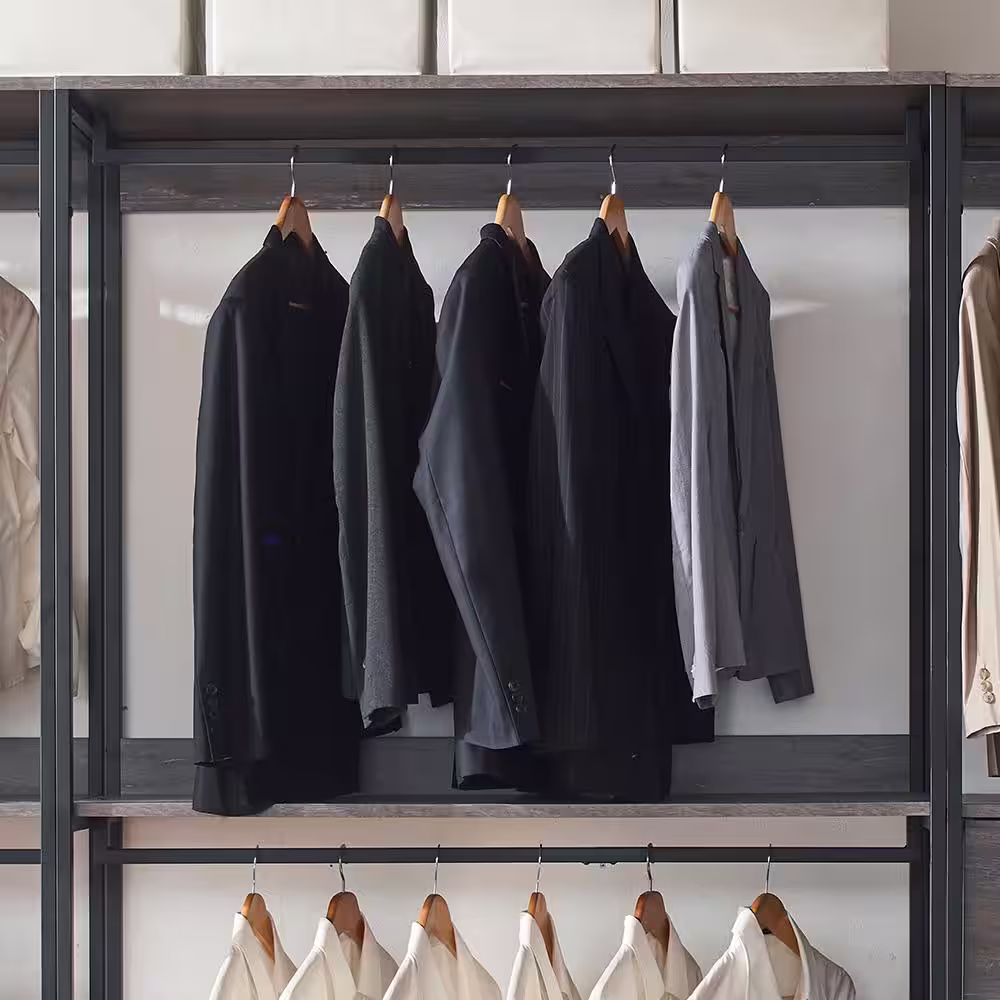 None Monica 143 in. W Rustic Gray Freestanding 4 Tower System 8 -Shelf Walk in Wood Closet System with Metal Frame