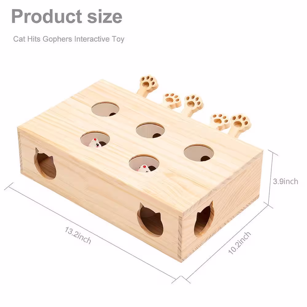 None 13.2 in. x 3.9 in. Solid Wood Whack-A-Mole Cat Toy