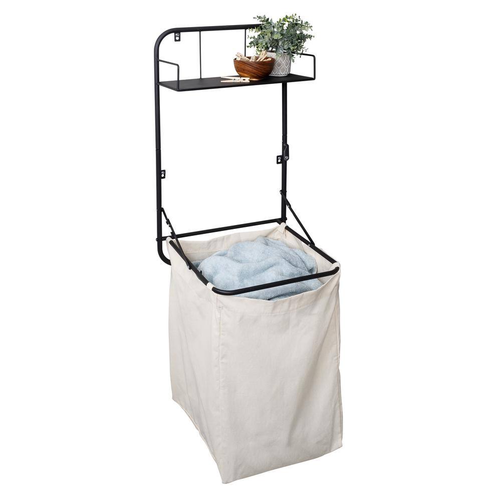 Honey-Can-Do 55 in. H x 18 in. W x 15 in. D 2-Tier Steel Collapsible Wall or Over-the-Door Clothes Hamper and Laundry Shelf in Black